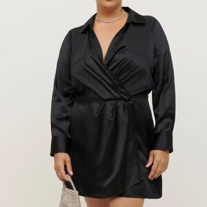 Elegant Black Satin Wrap Dress